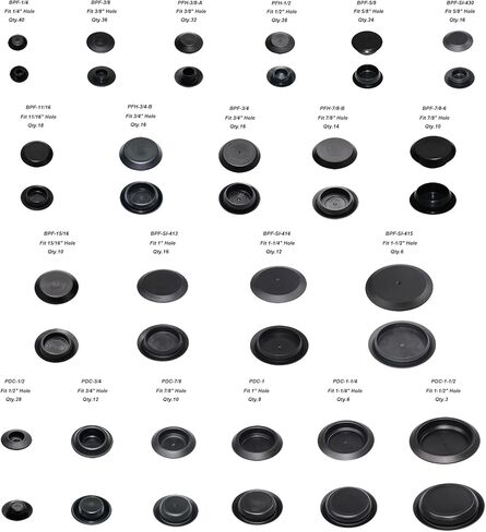 60pcs Flush Mount Black Hole Plug Assortment for Auto Body and Sheet Metal BPF Series Fit Hole Sizes 1/4, 3/8, 1/2, 5/8, 11/16, 3/4, 7/8, 15/16, 2-1/8 inch Flush Head Type Plastic Plug Button in Saudi Arabia