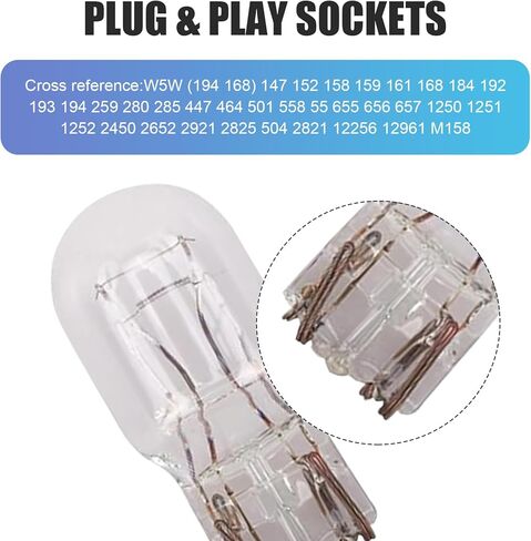 10 PCS 168 194 192 T10 Halogen Light Bulbs, Warm White T10 Halogen Bulb, 12V 5W License Plate Light Side Marker Dashboard Dome Light Bulb Replacement for Cars, Trucks, SUVs (White) in Saudi Arabia