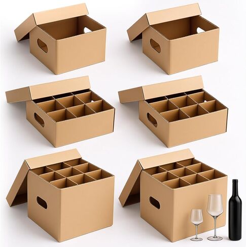 Tatuo 6 Pack 3 Sizes Wine Glass Moving Boxes Set with Divider Kitchen Moving Boxes with Handle and Lid Glass Packing Kits for Glassware Dishes Wine (12 x 12 x 10, 12 x 12 x 5, 10 x 10 x 6.5 Inches) in Saudi Arabia