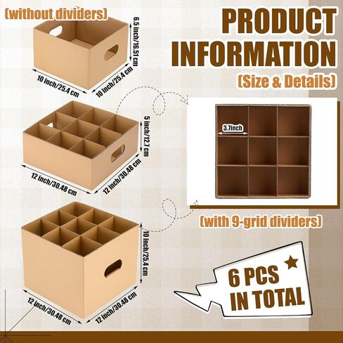 Tatuo 6 Pack 3 Sizes Wine Glass Moving Boxes Set with Divider Kitchen Moving Boxes with Handle and Lid Glass Packing Kits for Glassware Dishes Wine (12 x 12 x 10, 12 x 12 x 5, 10 x 10 x 6.5 Inches) in Saudi Arabia