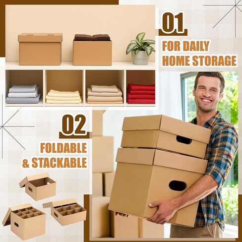 Tatuo 6 Pack 3 Sizes Wine Glass Moving Boxes Set with Divider Kitchen Moving Boxes with Handle and Lid Glass Packing Kits for Glassware Dishes Wine (12 x 12 x 10, 12 x 12 x 5, 10 x 10 x 6.5 Inches) in Saudi Arabia