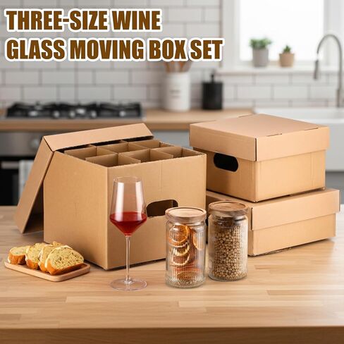 Tatuo 6 Pack 3 Sizes Wine Glass Moving Boxes Set with Divider Kitchen Moving Boxes with Handle and Lid Glass Packing Kits for Glassware Dishes Wine (12 x 12 x 10, 12 x 12 x 5, 10 x 10 x 6.5 Inches) in Saudi Arabia