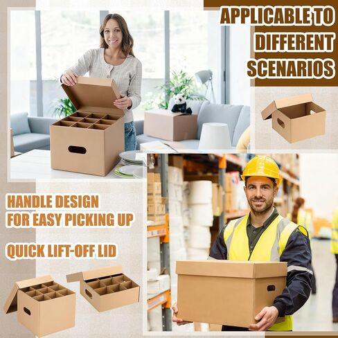 Tatuo 6 Pack 3 Sizes Wine Glass Moving Boxes Set with Divider Kitchen Moving Boxes with Handle and Lid Glass Packing Kits for Glassware Dishes Wine (12 x 12 x 10, 12 x 12 x 5, 10 x 10 x 6.5 Inches) in Saudi Arabia