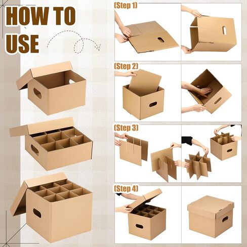 Tatuo 6 Pack 3 Sizes Wine Glass Moving Boxes Set with Divider Kitchen Moving Boxes with Handle and Lid Glass Packing Kits for Glassware Dishes Wine (12 x 12 x 10, 12 x 12 x 5, 10 x 10 x 6.5 Inches) in Saudi Arabia
