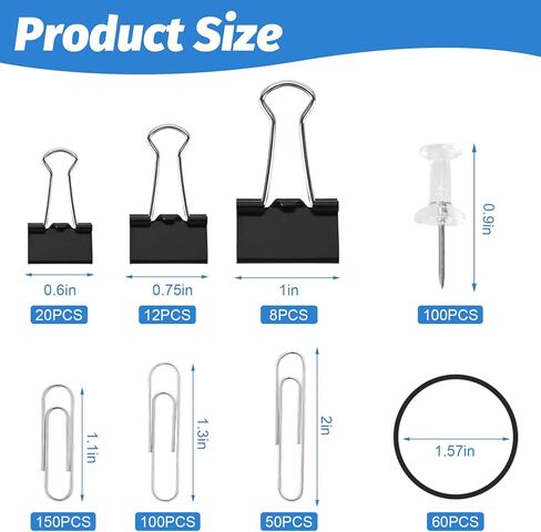 مجموعة أوراق ومشابك بأحجام متنوعة، 500 قطعة من مشابك المكتب المعدنية السوداء مجموعة أربطة مطاطية للمنزل والمدرسة واللوازم المكتبية in Kuwait