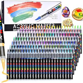 72 Colors Acrylic Paint Markers, Colored Paint Pens Brush Tip with Direct-Liquid Ink Control System, Water-Based Coloring Markers Set for Pumpkin Decorating Kit, Rock, Fabric, Wood, Wood, Art Supplies in Kuwait