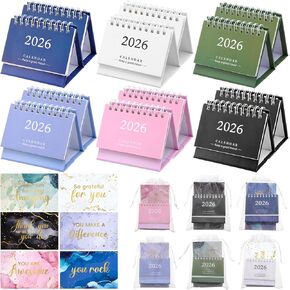 12Set Mini Desk Calendar 2026 with Gift Bags Cards Small Desktop Calendar 2026 for Christmas Coworker Employee Appreciation Teacher Gifts New Years Home Party Supply, Sep 2025 to Dec 2026 in Kuwait