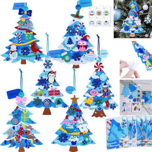 Winlyn 24 مجموعة من ديكورات الشتاء DIY 3D شجرة الصنوبر الحلي عيد الميلاد الحرفية مجموعات شجرة رغوة مع ملصقات رغوة ندفة الثلج احتفالية للأطفال هدية موسمية أنشطة الفصول الدراسية المنزلية تفضل الحفلات in Saudi Arabia