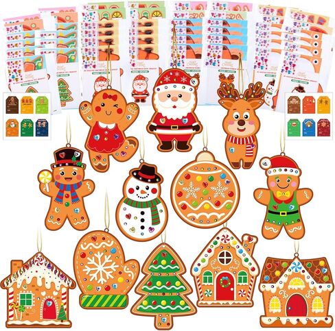 Supervitae 24 Sets Christmas Craft Kits DIY Christmas Tree Ornament Decorations Art Sets Santa Snowman Gingerbread Crafts Stickers for Holiday Xmas Home Classroom Activities Party Favors(Gingerbread) in Kuwait