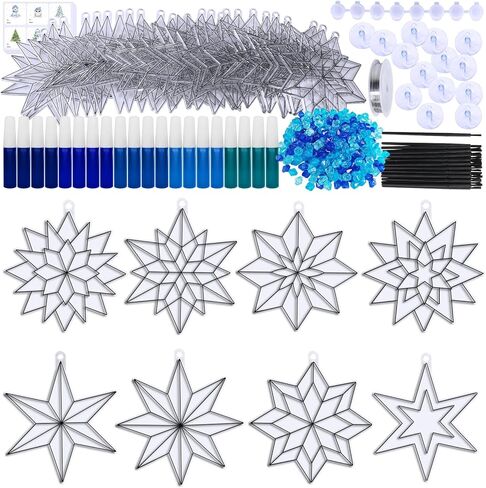Winlyn 24 مجموعات عيد الميلاد ندفة الثلج Suncatchers الحلي الزينة DIY نافذة الطلاء الفن Suncatchers الشتاء الحرف اللوحة مجموعات للأطفال الفصول الدراسية الأنشطة الفنية مشروع حزب تفضل in Saudi Arabia