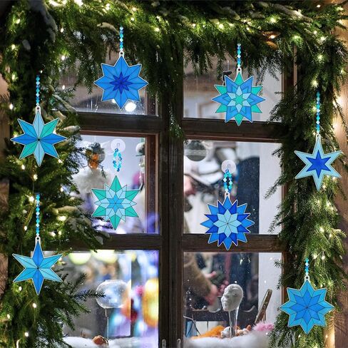 Winlyn 24 مجموعات عيد الميلاد ندفة الثلج Suncatchers الحلي الزينة DIY نافذة الطلاء الفن Suncatchers الشتاء الحرف اللوحة مجموعات للأطفال الفصول الدراسية الأنشطة الفنية مشروع حزب تفضل in Saudi Arabia