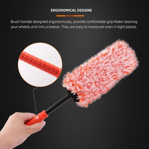 SPTA Microfiber Wheel Brush, Removable Car Wheel Cleaning Brush with 2 Interchangeable Microfiber Covers, Bendable, Firm Rim Cleaner Brush for Wheel Cleaning, Long Non-Slip Handle and Flat Head in Saudi Arabia