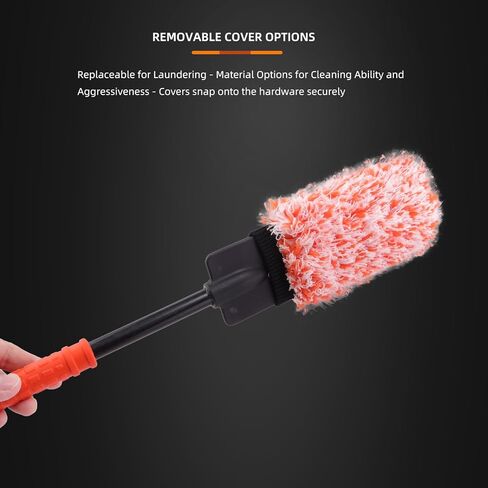 SPTA Microfiber Wheel Brush, Removable Car Wheel Cleaning Brush with 2 Interchangeable Microfiber Covers, Bendable, Firm Rim Cleaner Brush for Wheel Cleaning, Long Non-Slip Handle and Flat Head in Saudi Arabia