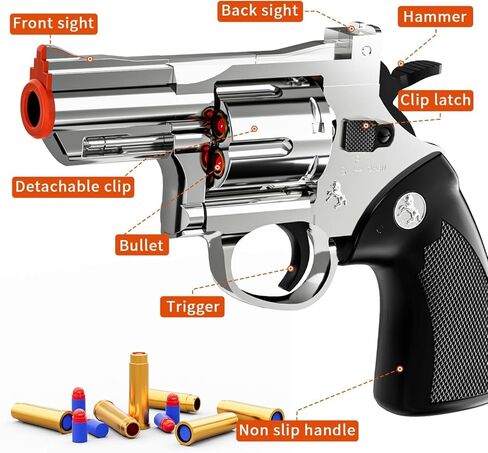 Toy Gun Foam Blaster Soft Bullet Toy Revolver Black, 40 Soft Bullets, Revolver Foam Bullets Blasters Toy Gun,Educational Toy Model for Boys and Girls Aged 6 7 8 9 10+ in Kuwait