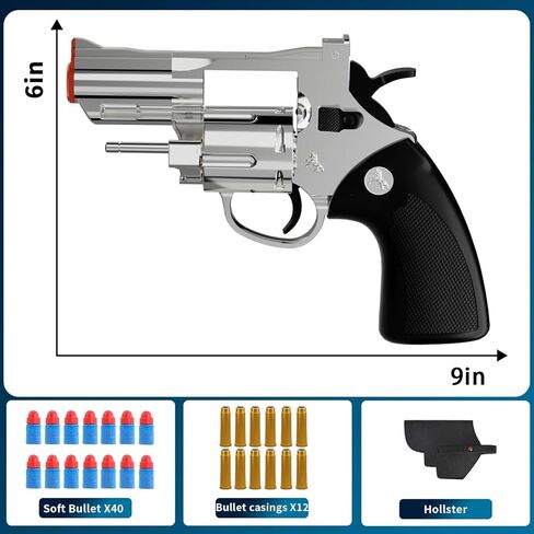Toy Gun Foam Blaster Soft Bullet Toy Revolver Black, 40 Soft Bullets, Revolver Foam Bullets Blasters Toy Gun,Educational Toy Model for Boys and Girls Aged 6 7 8 9 10+ in Kuwait