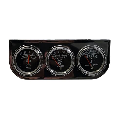 Sherco-Auto Universal Chrome 2" Triple Gauge Set Water Temperature Oil Pressure PSI Ammeter Amperes in Saudi Arabia