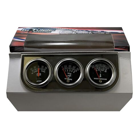 Sherco-Auto Universal Chrome 2" Triple Gauge Set Water Temperature Oil Pressure PSI Ammeter Amperes in Saudi Arabia