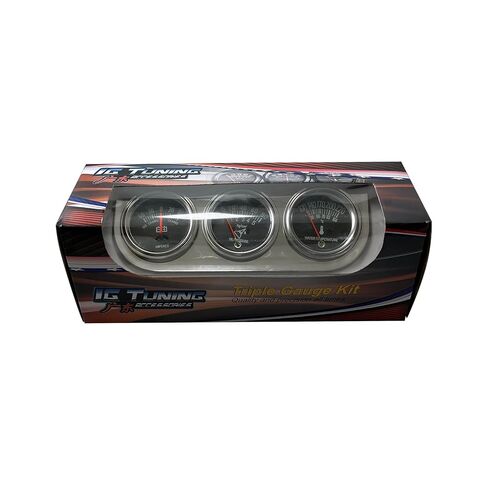 Sherco-Auto Universal Chrome 2" Triple Gauge Set Water Temperature Oil Pressure PSI Ammeter Amperes in Saudi Arabia