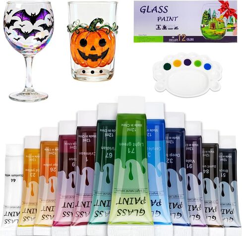 دهانات زجاجية من EZ-U للطلاء الزجاجي، مجموعة طلاءات سيراميك ملونة 12 لونًا، دهانات مينا غير سامة، لوازم فنية للرسم مقاومة للماء سريعة الجفاف للفنانين والأطفال المبتدئين، 0.42 أونصة سائلة in Kuwait