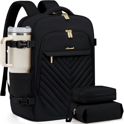 LOVEVOOK حقيبة ظهر للسفر للنساء، حقيبة سفر للعناصر الشخصية من TSA تناسب كمبيوتر محمول مقاس 17.3 بوصة، حقيبة ظهر للحمل في عطلة نهاية الأسبوع، أسود in Kuwait