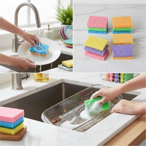 Chuangdi 12 Pcs Sponges Kitchen Bulk Non Scratch Cellulose Sponges Kitchen Assorted Colors Kitchen Sponges for Washing Dishes, 4.7 x 3 INCH(1.5 cm in Thickness) in Saudi Arabia