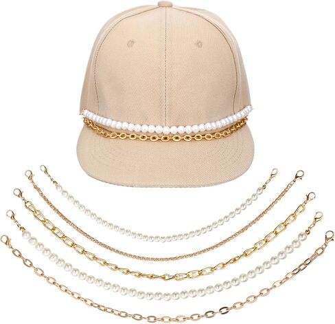 TIESOME 5 قطع سلاسل قبعة سائق الشاحنة، 5 أنماط معدنية/لؤلؤة قبعة سائق الشاحنة بيل سلاسل قبعة سائق الشاحنة سحر سلاسل قبعات البيسبول للنساء والرجال DIY شبكة قبعة بيسبول إكسسوارات الديكور in Kuwait