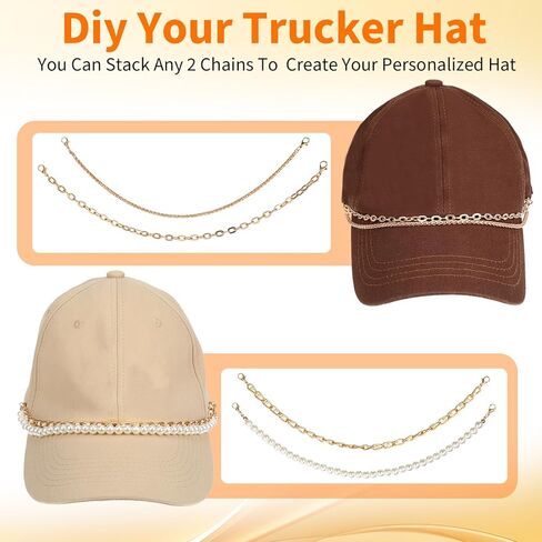 TIESOME 5 قطع سلاسل قبعة سائق الشاحنة، 5 أنماط معدنية/لؤلؤة قبعة سائق الشاحنة بيل سلاسل قبعة سائق الشاحنة سحر سلاسل قبعات البيسبول للنساء والرجال DIY شبكة قبعة بيسبول إكسسوارات الديكور in Kuwait