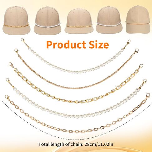 TIESOME 5 قطع سلاسل قبعة سائق الشاحنة، 5 أنماط معدنية/لؤلؤة قبعة سائق الشاحنة بيل سلاسل قبعة سائق الشاحنة سحر سلاسل قبعات البيسبول للنساء والرجال DIY شبكة قبعة بيسبول إكسسوارات الديكور in Kuwait