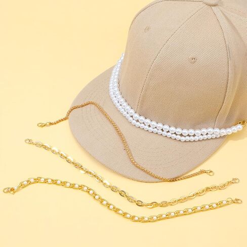 TIESOME 5 قطع سلاسل قبعة سائق الشاحنة، 5 أنماط معدنية/لؤلؤة قبعة سائق الشاحنة بيل سلاسل قبعة سائق الشاحنة سحر سلاسل قبعات البيسبول للنساء والرجال DIY شبكة قبعة بيسبول إكسسوارات الديكور in Kuwait