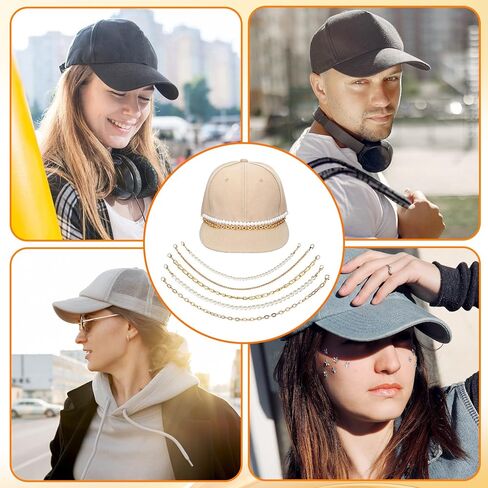 TIESOME 5 قطع سلاسل قبعة سائق الشاحنة، 5 أنماط معدنية/لؤلؤة قبعة سائق الشاحنة بيل سلاسل قبعة سائق الشاحنة سحر سلاسل قبعات البيسبول للنساء والرجال DIY شبكة قبعة بيسبول إكسسوارات الديكور in Kuwait