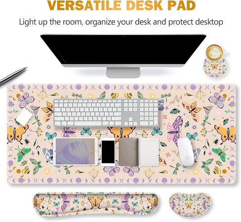 ARTSO Large Gaming Mouse Pad, Keyboard Wrist Rest Pad & Wrist Support Mousepad Set, Stitched Edge, Extended, Non-Slip Base, Memory Foam Desk Mat for Office, Home, Abstract Art Marble in Kuwait
