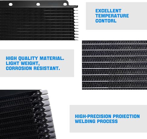 BARTOO Universal Transmission Oil Cooler, Aluminum 25 Row Plate & Fin Transmission Cooler,Black in Saudi Arabia