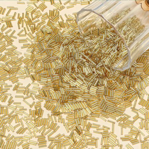 4200pcs Glass Bugle Beads, Mini Long Tube Seed Beads Bulk, Tiny Small Loose Spacer Embroidery Beaded for Bracelets Jewelry Making Sewing, Crafts, Christmas Ornaments, 2×6mm, Multicolored in Saudi Arabia