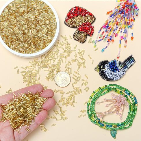 4200pcs Glass Bugle Beads, Mini Long Tube Seed Beads Bulk, Tiny Small Loose Spacer Embroidery Beaded for Bracelets Jewelry Making Sewing, Crafts, Christmas Ornaments, 2×6mm, Multicolored in Saudi Arabia