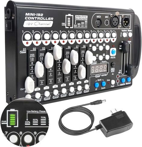 Built-in Battery Ultra-Thin Portable DMX512 Console 192CH programmable Stage Lighting Controller 240 Different Scenes for DJ Bands Bars Pubs Clubs Family Party Wedding etc in Kuwait