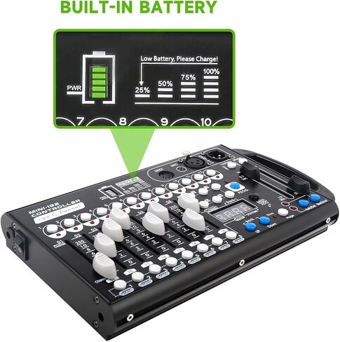Built-in Battery Ultra-Thin Portable DMX512 Console 192CH programmable Stage Lighting Controller 240 Different Scenes for DJ Bands Bars Pubs Clubs Family Party Wedding etc in Kuwait