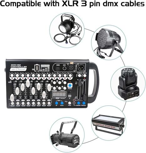 Built-in Battery Ultra-Thin Portable DMX512 Console 192CH programmable Stage Lighting Controller 240 Different Scenes for DJ Bands Bars Pubs Clubs Family Party Wedding etc in Kuwait