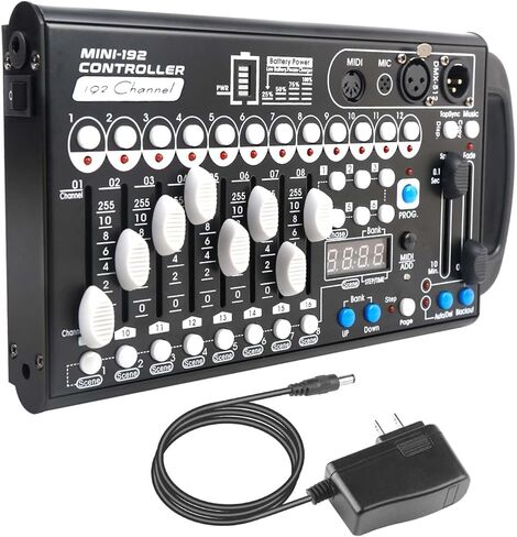 Built-in Battery Ultra-Thin Portable DMX512 Console 192CH programmable Stage Lighting Controller 240 Different Scenes for DJ Bands Bars Pubs Clubs Family Party Wedding etc in Kuwait