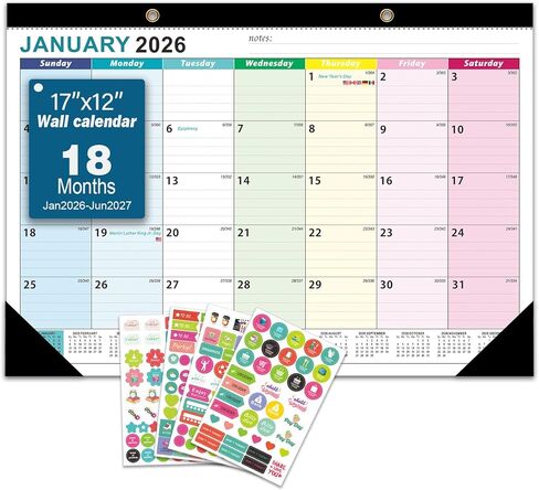 تقويم مكتب 2026-2027 - يغطي يناير 2026-يونيو 2027، مقاس كبير 17 × 12 بوصة | الصفحة الأولى قابلة للمسح ومقاومة للماء من PET، العد التنازلي اليومي والعطلات | 4 ملصقات إبداعية | هدية مدرسية للمكتب المنزلي in Saudi Arabia