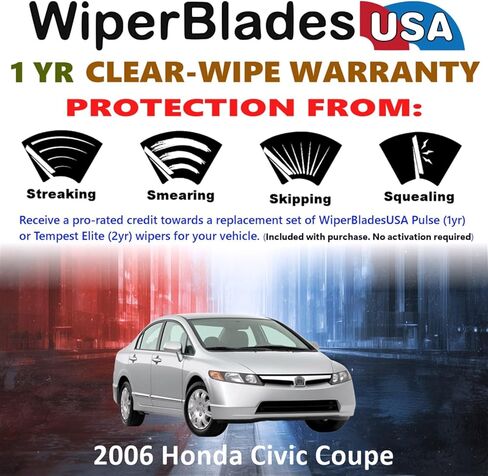 Wiper Blades for 2006 Honda Civic Wipers w/1yr Warranty (Set of 2) in Saudi Arabia