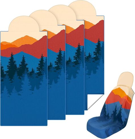 4 Packs 63 x 31.5 Polyester Nylon Mountain Forest Landscape Print Car Seat Towel Covers, Beach Towel, with 9.84'' Radius Hood for Beach, Camping and Dog Pet Workout Outdoor Sport Activities in Saudi Arabia