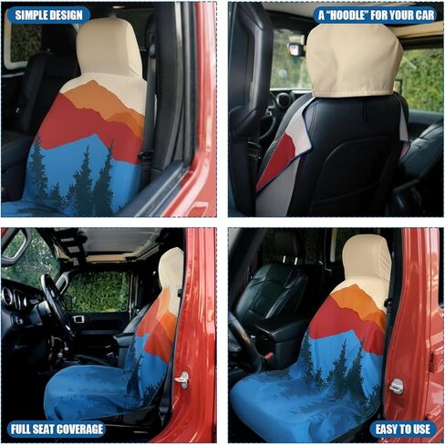 4 Packs 63 x 31.5 Polyester Nylon Mountain Forest Landscape Print Car Seat Towel Covers, Beach Towel, with 9.84'' Radius Hood for Beach, Camping and Dog Pet Workout Outdoor Sport Activities in Saudi Arabia