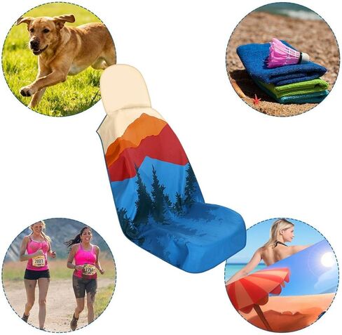 4 Packs 63 x 31.5 Polyester Nylon Mountain Forest Landscape Print Car Seat Towel Covers, Beach Towel, with 9.84'' Radius Hood for Beach, Camping and Dog Pet Workout Outdoor Sport Activities in Saudi Arabia