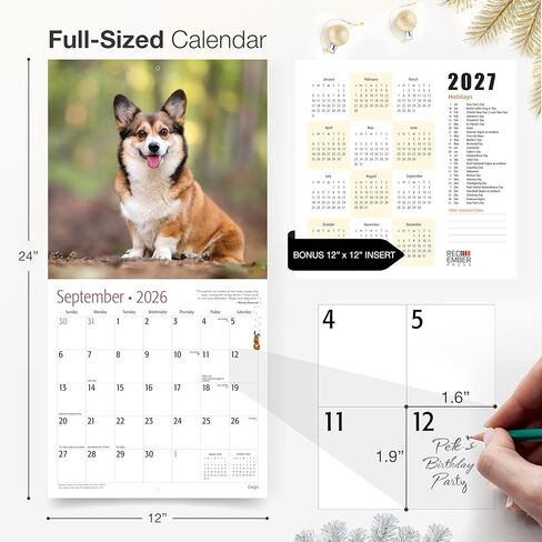 RED EMBER Corgis 2026 Wall Calendar 12 Month | 12" x 24" Open | Thick & Sturdy Paper | Holiday Gift | Cute Puppy Dog Calendar 2026 in Saudi Arabia
