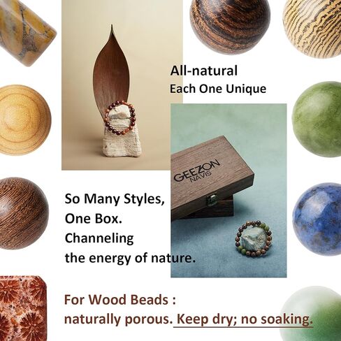 Geezon Navis Bracelet Making Kit - 10mm Natural Wooden Beads with Letters & Stone Beads - 296pcs in 16 Colors - DIY Jewelry Making Starter Kit Adult Men Women Birthday Gift Craft in Saudi Arabia