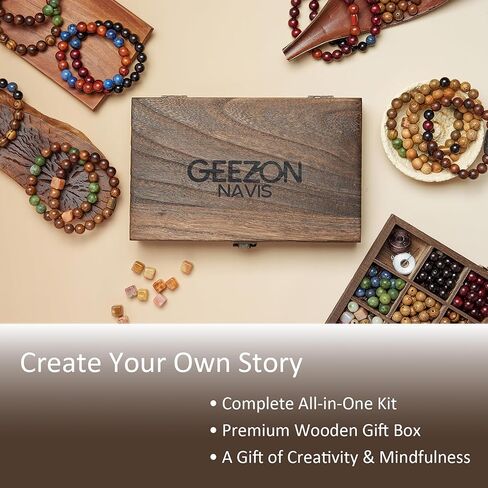 Geezon Navis Bracelet Making Kit - 10mm Natural Wooden Beads with Letters & Stone Beads - 296pcs in 16 Colors - DIY Jewelry Making Starter Kit Adult Men Women Birthday Gift Craft in Saudi Arabia
