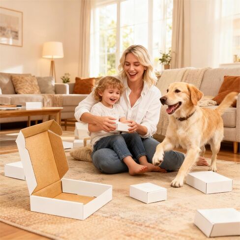 50 علبة صندوق شحن صغير، 6x4x2 بوصة، بريد مموج، صندوق كرتون YUNSY-BOX، أبيض، للأعمال الصغيرة in Kuwait