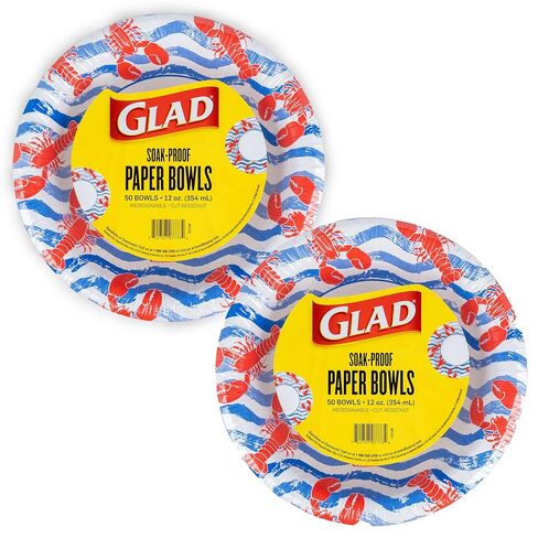 Glad Everyday Round Disposable Paper Bowls with Lobster Waves Design,| Cut-Resistant, Microwavable Paper Plates for All Foods & Daily Use | 12oz, 50 Count in Kuwait