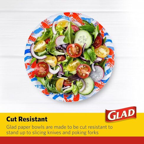 Glad Everyday Round Disposable Paper Bowls with Lobster Waves Design,| Cut-Resistant, Microwavable Paper Plates for All Foods & Daily Use | 12oz, 50 Count in Kuwait