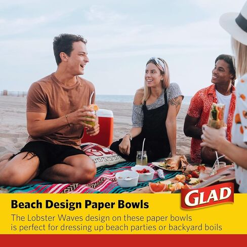 Glad Everyday Round Disposable Paper Bowls with Lobster Waves Design,| Cut-Resistant, Microwavable Paper Plates for All Foods & Daily Use | 12oz, 50 Count in Kuwait